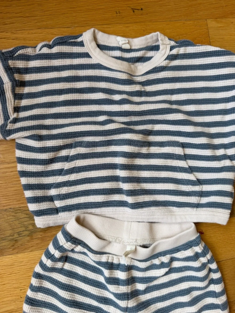 Quincy Mae Waffle Slouch Set | Ocean Stripe 6-12m